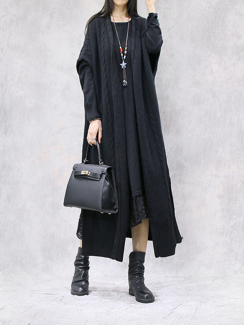 Loose Solid Color Bat Sleeve Long Cardigan