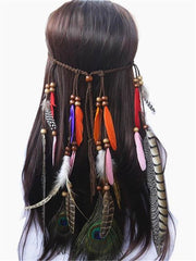 Tassels Feather Wooden Bead Headwear