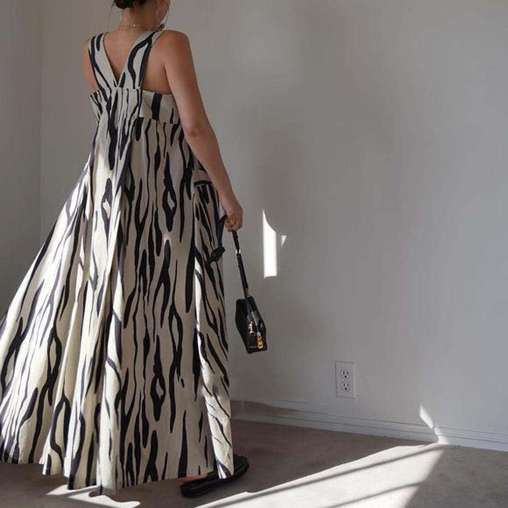 Irregular Print V-neck Sleeveless Dress