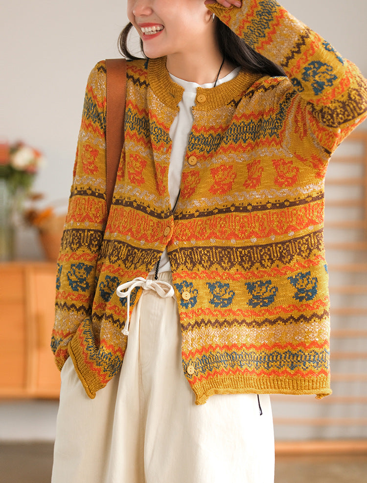 Printed Long Sleeve Knitted Outerwear