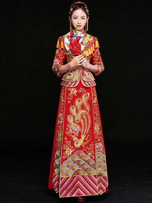 Phoenix Embroidered Tasseled Xiuhe Suit Toast Suit Wedding Dress