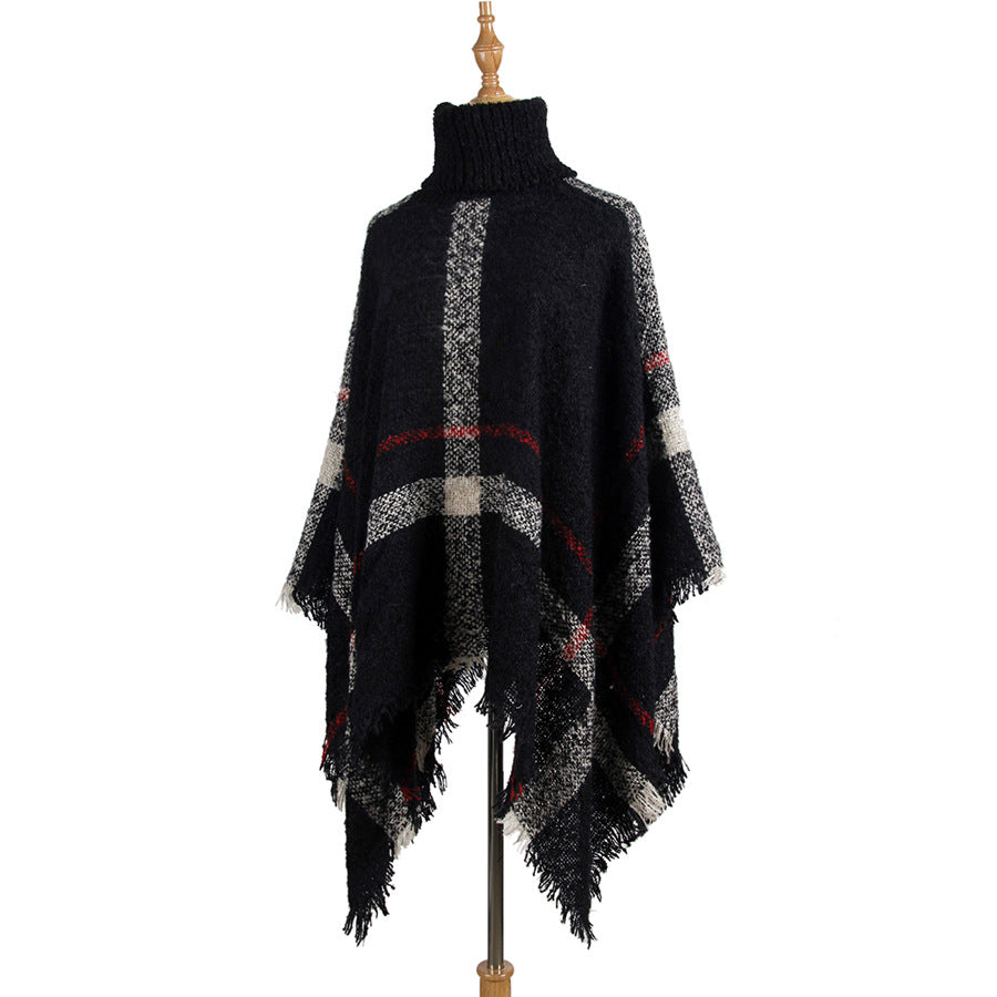 Casual Plaid Knitted Lapel Shawl Sweater