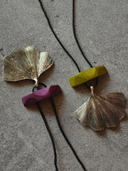 Vintage Silver Ginkgo Leaf Long Necklace