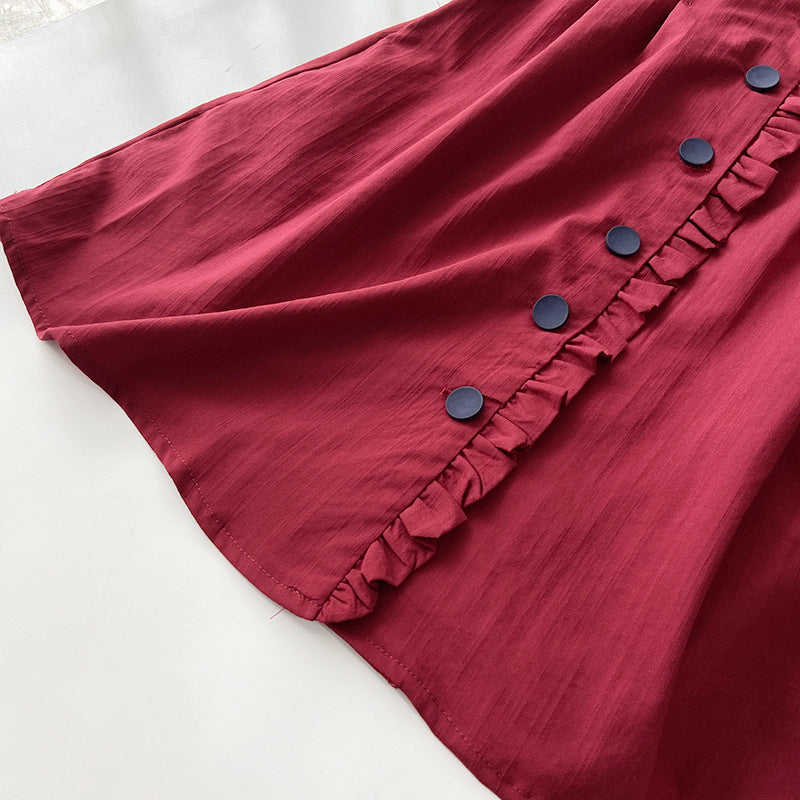 Preppy Stylish Solid Lapel Collar Mini Dress