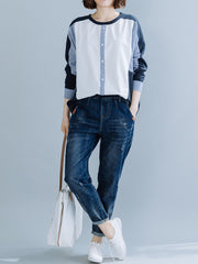 Long-Sleeved Stitching Button-Decorated Blouses Shirts Top