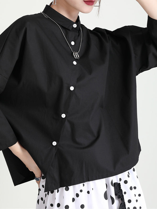 Lapel Solid Original Short Blouse