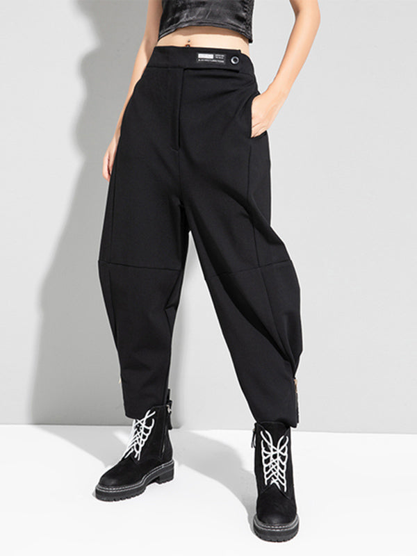 Casual Solid Zipper Harem Capri-Pants