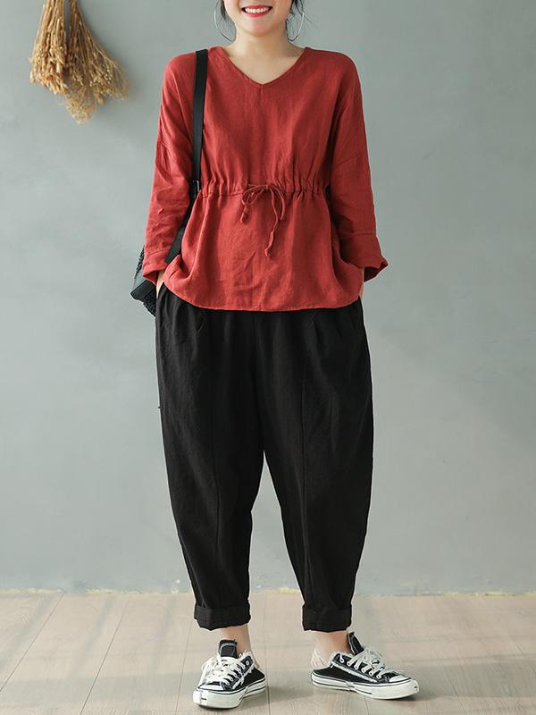 Vintage Solid Loose Splicing Harem Pants