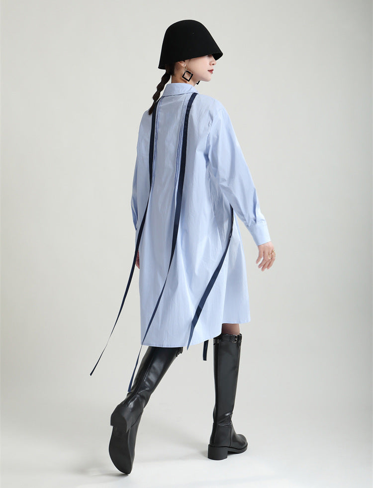Loose Long Sleeve Lapel Collar Midi Dress