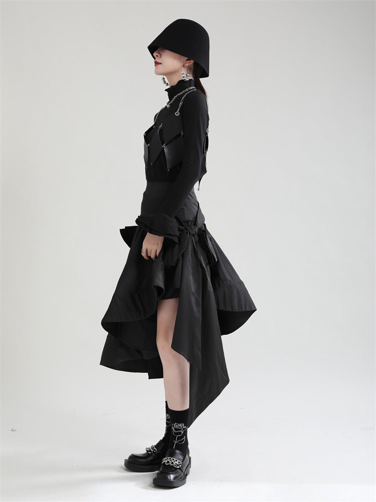Original Design Irregular Solid Color Lace-Up Skirt