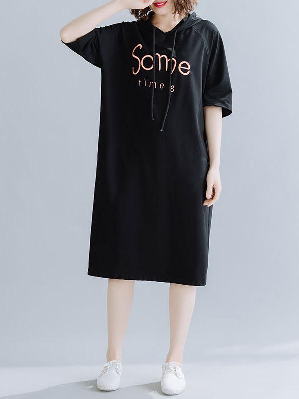 Loose Letter Embroidered Casual Hoodie Dress