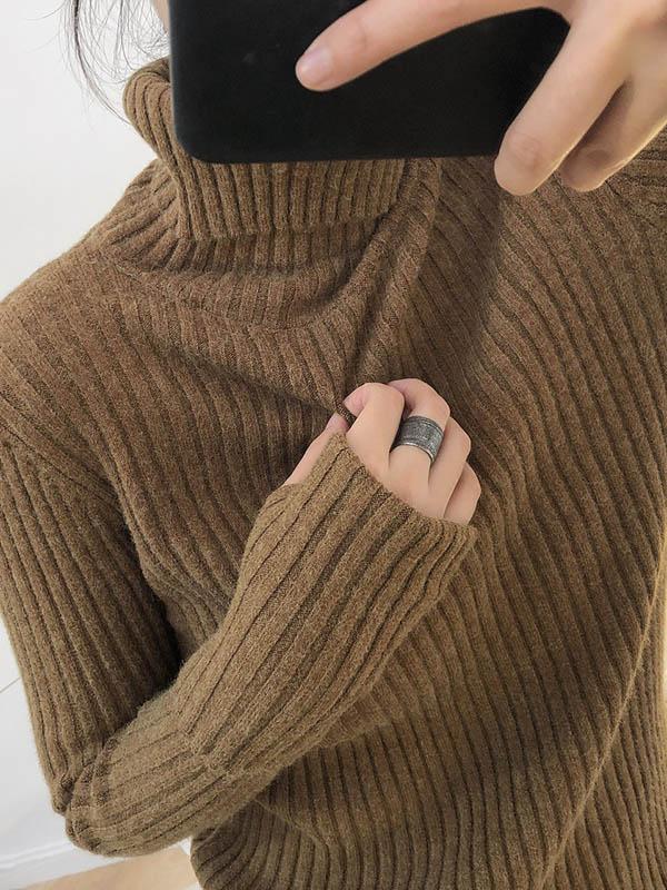 Solid Turtleneck Knitting Sweater