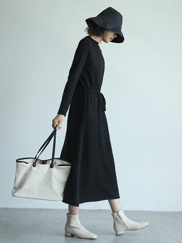 Casual Lace-Up Knitting Soft Dress