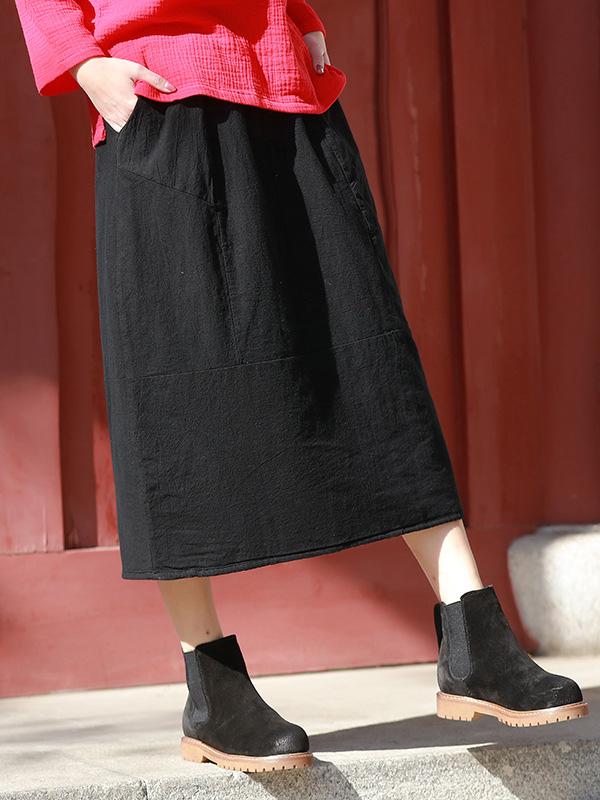 Loose Split-Joint Cotton-Padded Skirt