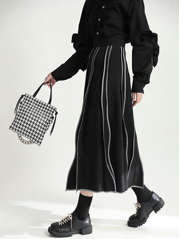 Original Irregular Contrast Color Striped Skirt