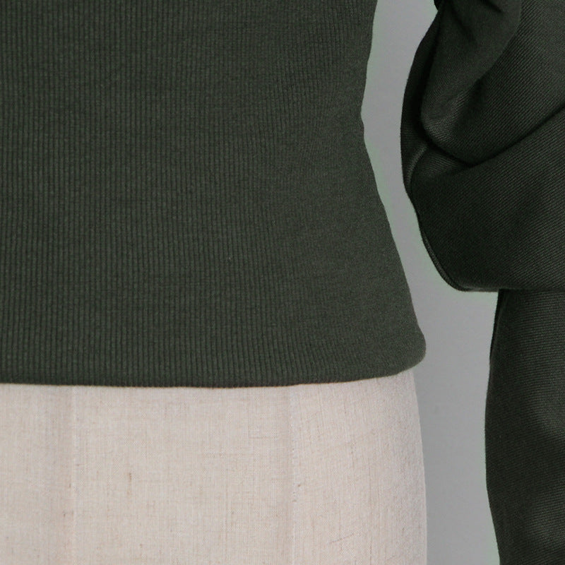 Simple Dark Green Round Neck Short Sweatshirt
