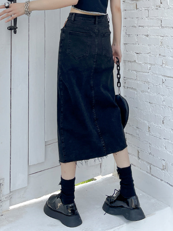 High-waisted Side Slits Solide Skirt