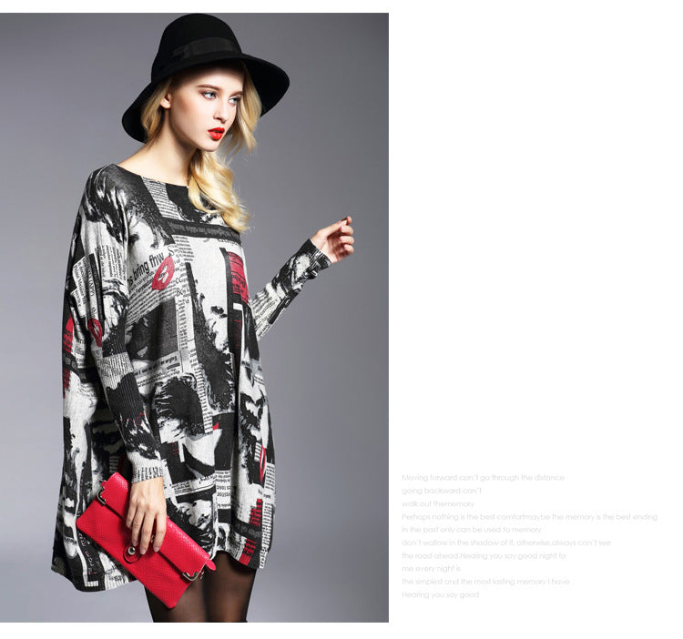 Loose Printed Knitted Midi Sweater