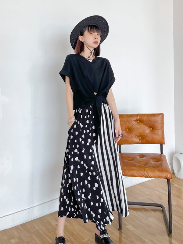 Polka Dot Striped Splicing Wide Leg Pants