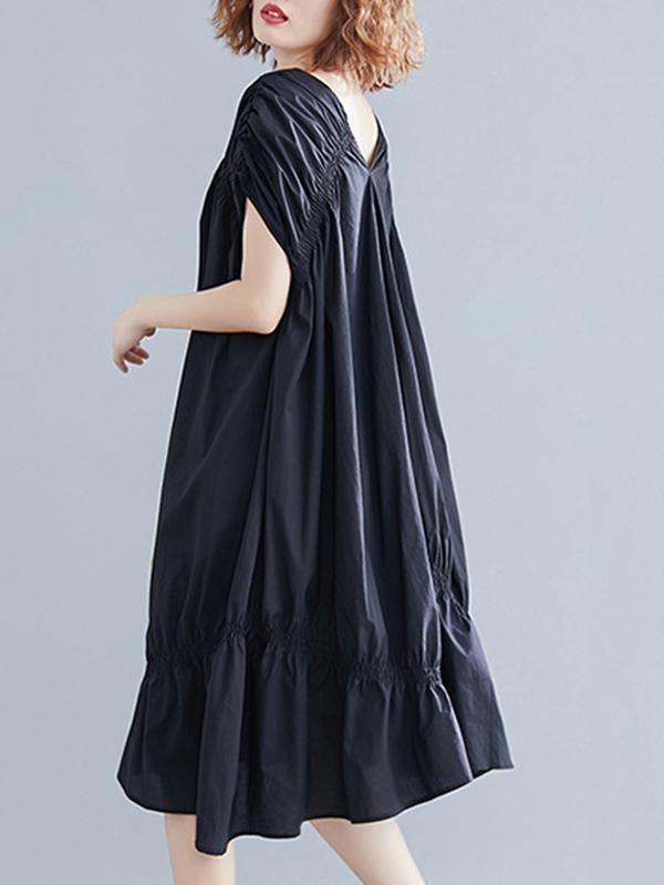 Loose Drawstring Ruffled Cropped Midi Dress