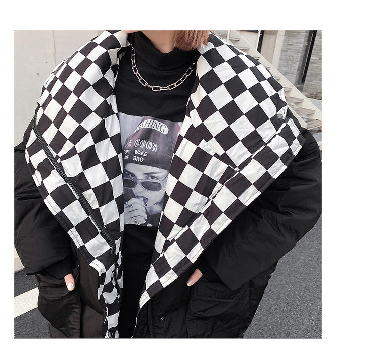 Urban Thicken Checkerboard Grid Midi Outwear