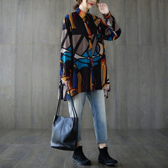 Retro Print Loose Casual Long Sleeve Shirt