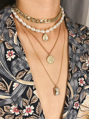 Vintage Chain Choker Layered Pendant Necklaces