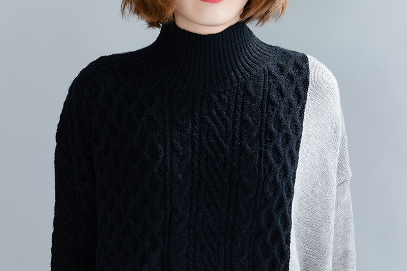 Turtleneck Simple Contrast Color Knit Sweater