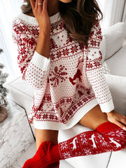 Christmas Jacquard Loose Knitted Long Sleeve Mini Dress