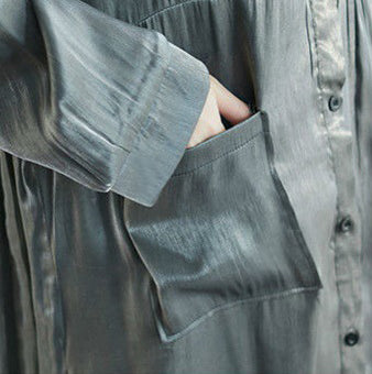 Lapel Solid Pleated Midi Dress