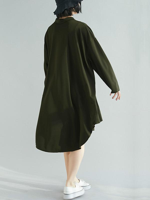 Loose Solid Asymmetrical Shirt Dress