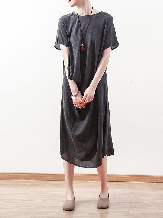 Summer Asymmetric Round-neck Dress