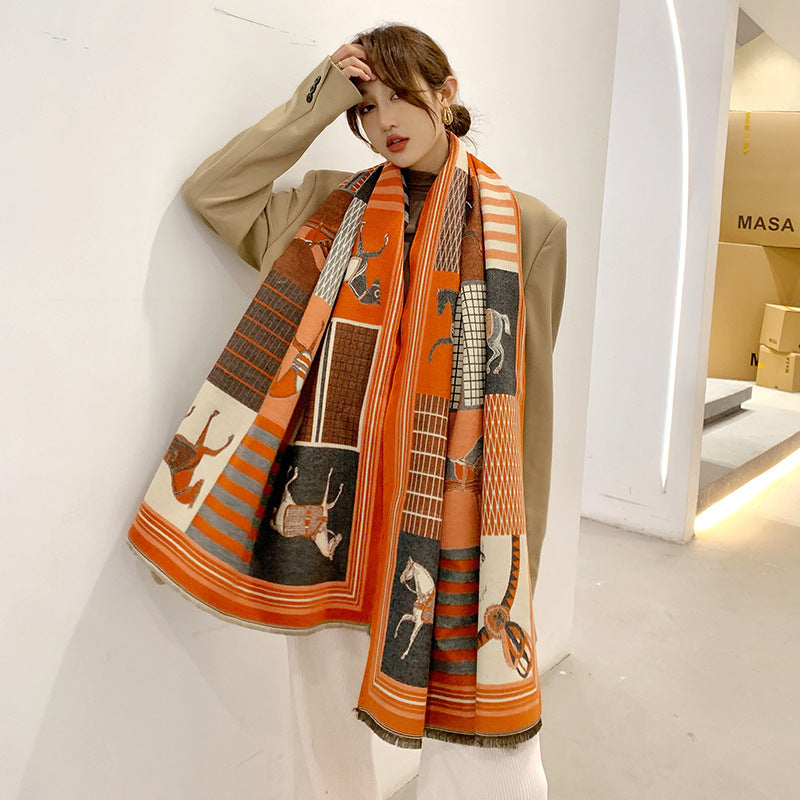 Imitated Cashmere Printed Long Warm Scarf