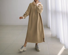 Casual Loose Hooded Patchwork Hoodie Dress