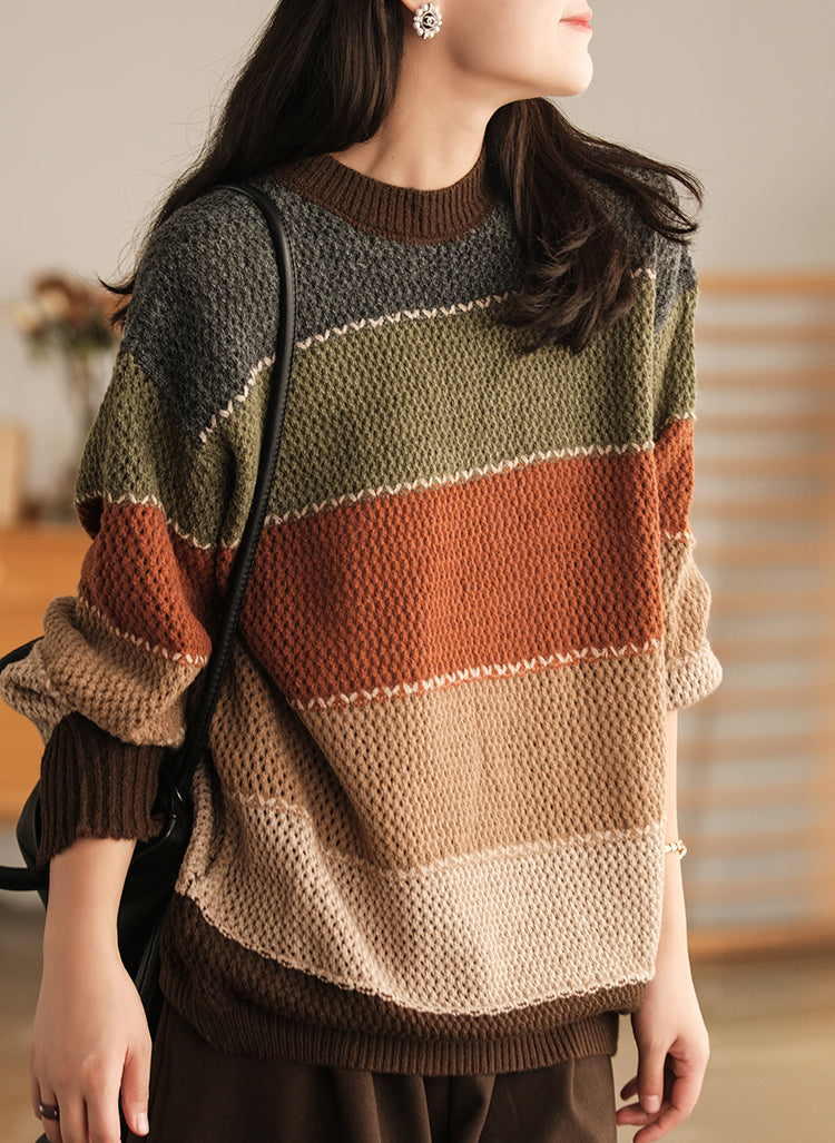 Loose Striped Round Neck Sweater