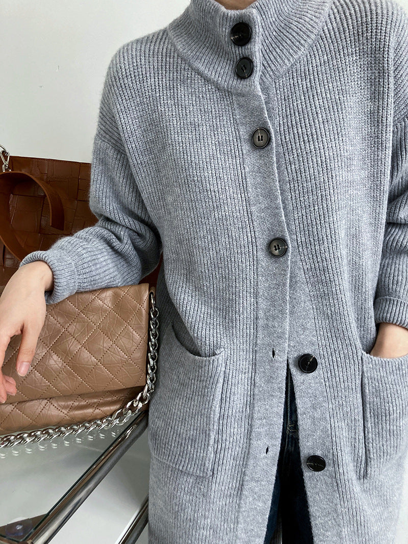Retro Solid Thicken Knitted Midi Outwear