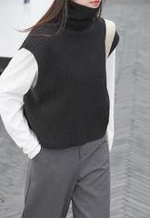 Casual Turtleneck Solid Color Waistcoat