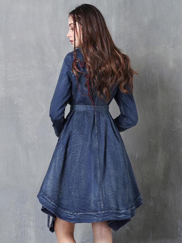 Embroidered Cropped Belted Jean Coat