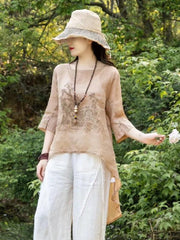 Embroidered Light Solid High-Low Shirt