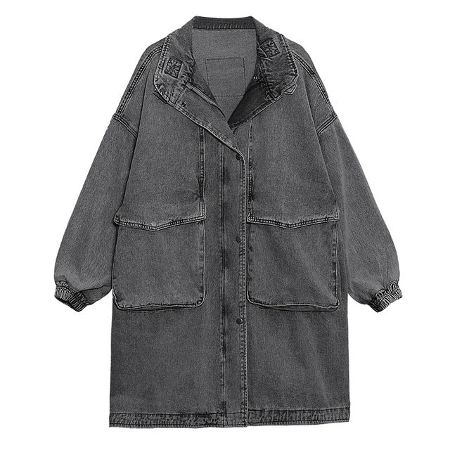 Women Solid Color Lapel Casual Denim Jacket