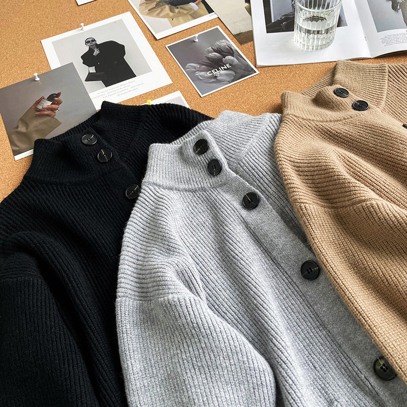 Retro Solid Thicken Knitted Midi Outwear