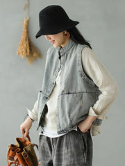 Vintage Loose Sleeveless Hole Jean Vest