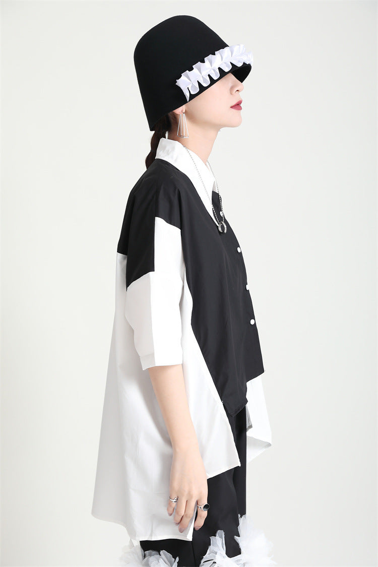 Original Loose Color-block Lapel Blouse