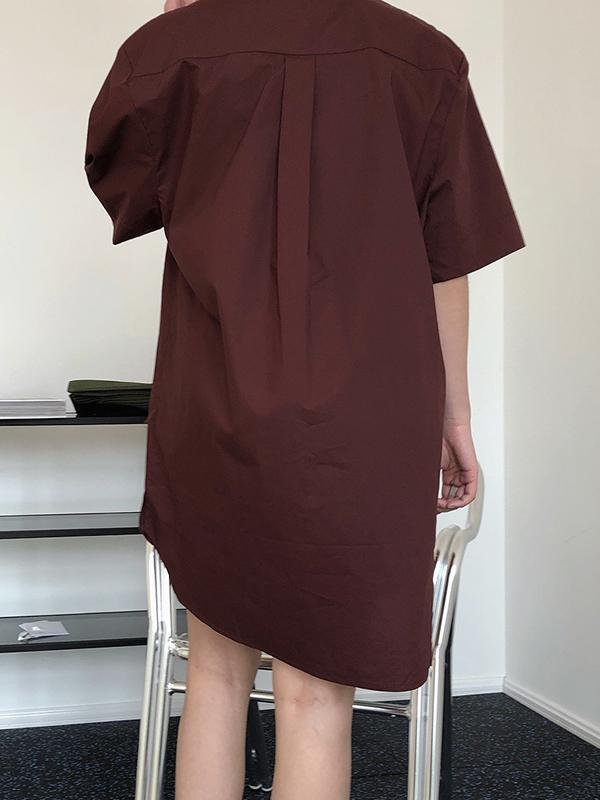 Original Solid Cropped Lapel Shirt Dress