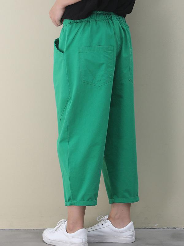 Casual Solid Elasticity Capri-Pants
