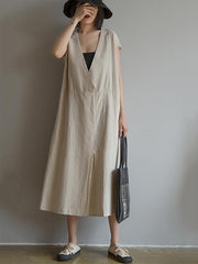 Loose Deep V-Neck Split-Front Long Dress