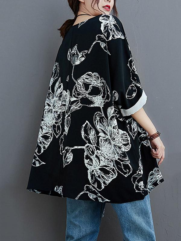 Plus Size Loose Print Chiffon T-Shirt