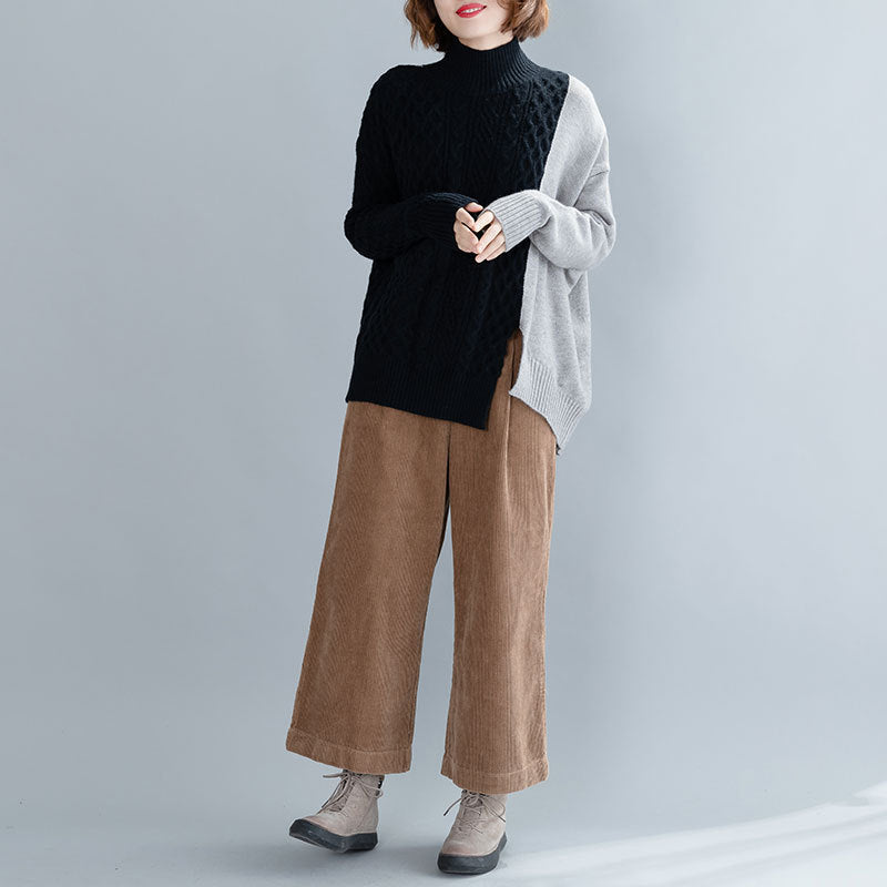 Turtleneck Simple Contrast Color Knit Sweater