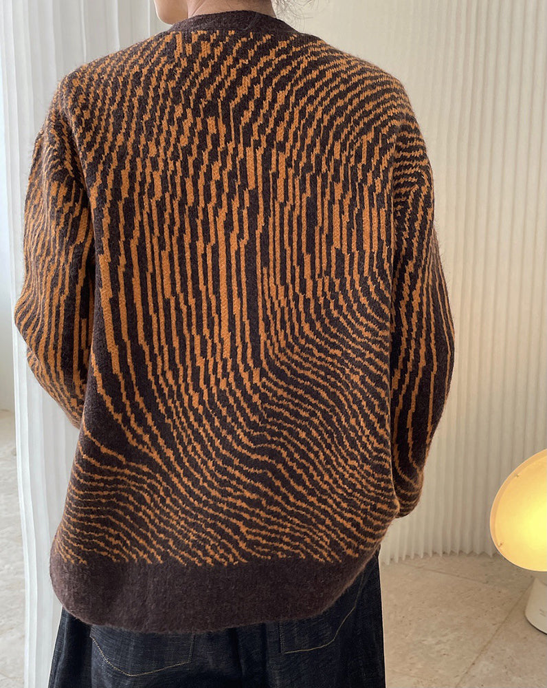 Vintage Abstract Pattern V-Neck Sweater Cardigan