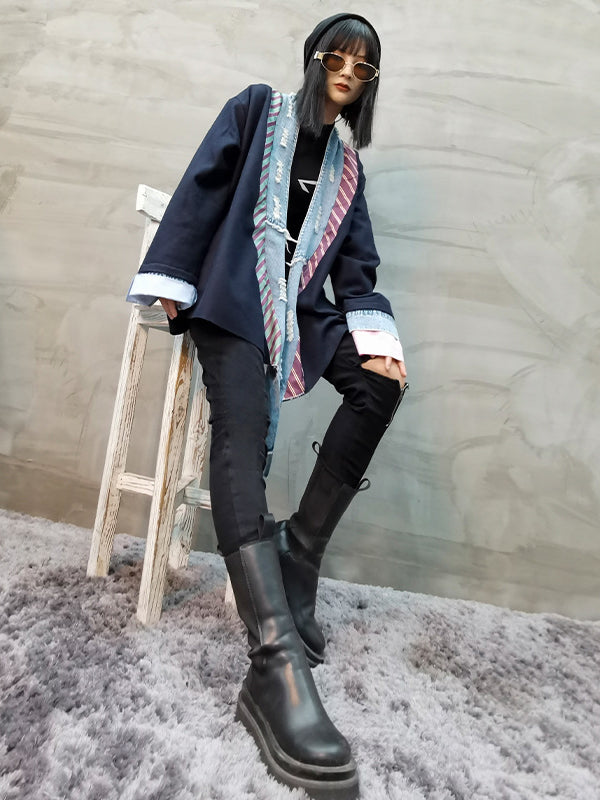 Women Contrast Stitching Casual Jacket